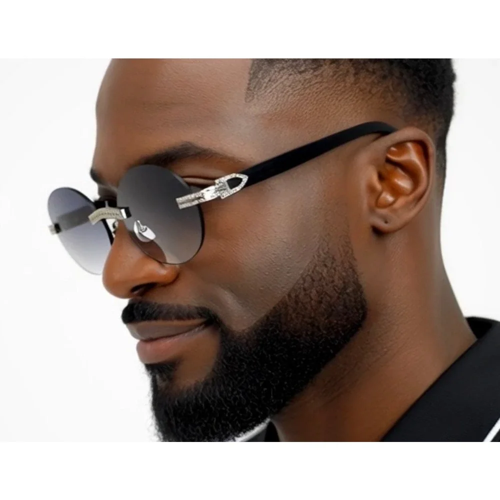 Rimless Sunglasses Oval Lens Black UV400 Protection Lens Retro Classic Hip Hop‎